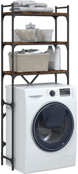 Wasmachine rek - Opbergrek - Wasmachine meubel - Opbouwmeubel - Toilet Rek - 67x25x163 cm - Hout - Gerookt Eiken — thumbnail 1