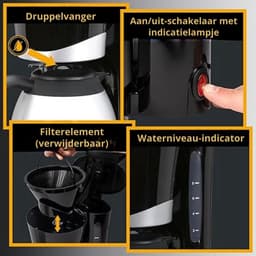 Koffiezet Apparaat Met Thermoskan - Automatische Uitschakeling - Filterelement - Waterniveau-Indicator - Kleur Zwart — thumbnail 2
