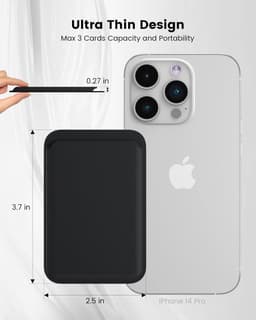 Magnetische pasjeshouder - Wallet - Kaarthouder pasjes - pasjeshouder - Kaarthouder geschikt voor iPhone 12/13/14/15/16 (Pro/Pro Max/Plus/Mini) - Pu Vegan Leer - Zwart — thumbnail 2