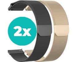 Smartwatch bandjes - 2 pack - Milanese band – Zwart – Champagne goud - 18mm bandje – set van 2 – Geschikt voor Vivoactive 4s / Garmin Venu 2s / Garmin Vivomove 3s