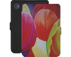 Lunso - Geschikt voor Kobo Clara 2E hoes (6 inch) - Vegan Saffiano Leren sleep cover - Tulpen