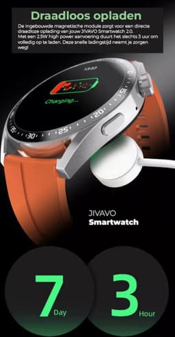JIVAVO Smartwatch - HD - Bluetooth - Stappenteller - Bloeddruk - EGS - Muziek - Fitness - Slaapritme - Timer & Stopwatch - Waterproof - Sport - Draadloos opladen - Bericht - Voice Assistant - Full Touch & Knoppen - Grijs - Zilver - Leefstijl — thumbnail 3