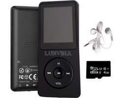 Lunvira® MP3/MP4 Speler – Draadloos Bluetooth & Bedraad – Draagbare Walkman – Zwart – Inclusief 4 GB SD-kaart & Oortjes