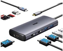 USB-C Dockingstation 9-in-1 met 3 Schermen Ondersteuning (8K of Dual 4K@60Hz) - 100W PD & Diverse Poorten