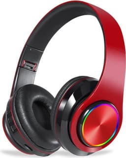 Draadloze Bluetooth-oortjes met gekleurde ledlampjesopvouwbaar, bedrade stereohoofdtelefoon met hoge geluidskwaliteit, geschikt voor klaslokalen/thuiswerkplekken/pc's/mobiele telefoons/kinderen en volwassenen (rood en zwart). — thumbnail 3