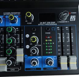 Professionele Mengtafel 6 Kanalen – Audio Mixer met USB, Bluetooth, MP3 Computer Ingang en 48V Fantoomvoeding – 256 ingebouwde reverb-effecten — thumbnail 3