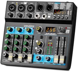 Professionele Mengtafel 6 Kanalen – Audio Mixer met USB, Bluetooth, MP3 Computer Ingang en 48V Fantoomvoeding – 256 ingebouwde reverb-effecten — thumbnail 1
