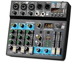 Professionele Mengtafel 6 Kanalen – Audio Mixer met USB, Bluetooth, MP3 Computer Ingang en 48V Fantoomvoeding – 256 ingebouwde reverb-effecten