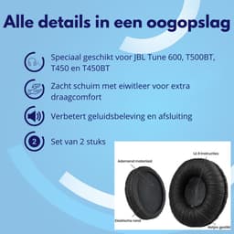 Knaak Oorkussens Geschikt voor JBL Tune 600, T500BT, T450, T450BT - Oorkussens voor Koptelefoon - 2 stuks -Zwart — thumbnail 4