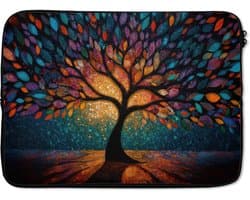 Laptophoes 14 inch - Mozaïek - Kleurrijk - Boom - Takken - Laptop sleeve - Binnenmaat 33x23 cm - Zwarte achterkant
