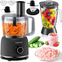 Krachtige Keukenmachine met Blender en Hakmolen - 1500W RVS Mixer met Glazen Kan — thumbnail 1
