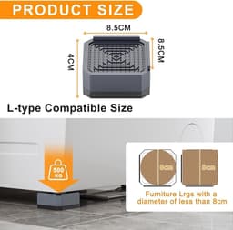 4x Meubelverhogers Grijs - Wasmachine & Droger Voeten - Verstelbare Verhoging voor Bank, Bed of Tafel - 4 cm — thumbnail 5