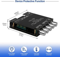 Krachtige 2.1 Kanaals Bluetooth Hi-Fi Audio Versterker Module met Bass en Treble Regeling - 100W Subwoofer Uitgang — thumbnail 3