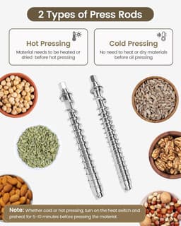 Elektrische Oliepers - Oliepersmachine - 1800W - 0-300°C - Heet & Koud Persen - 6-9 kg/u - Voor Noten, Pinda's, Sesam & Amandelen - Goud — thumbnail 4