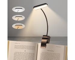 Oplaadbare LED Leeslamp met Klem, Flexibel 360 Graden, 3 Kleurstanden en Traploos Dimbaar