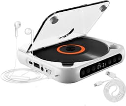 Draagbare Bluetooth-cd-speler met USB-C-snelladen – ultradun en compact – geschikt voor op reis en thuisgebruik – wit — thumbnail 1
