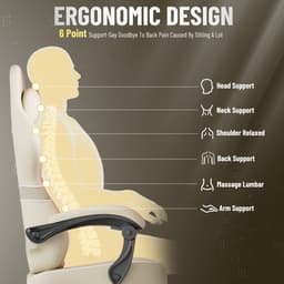 Soontrans-Beige-Gaming Stoel-met Inklapbare Voetensteun-Gamestoel Verstelbaar Rugleuning-Ergonomische Gaming Chair als Bureaustoel-Uitgerust Met Hoofdsteun en Lendensteun-PU-Leer-Computerstoel Gaming-Voor Volwassenen en Jongeren — thumbnail 7