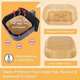 MDUG Bakmatjes voor de airfryer - 100 stuks - Bruin (ongebleekt) - Vierkante bakmatjes voor de airfryer - Wegwerpbaar, oliebestendig papier - Geschikt voor COSORI, Ninja, Tefal en Russell Hobbs airfryers — thumbnail 3