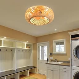 Bamboe Lampenkap Plafondventilator met Verlichting en Afstandsbediening - Stil Plafondlicht met 6 Snelheden en Omkeerbare Rotatie - Rieten Hanglamp voor Slaapkamer, Woonkamer en Keuken — thumbnail 5
