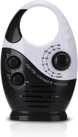 Waterdichte doucheradio, Multifunctionele draagbare AM/FM-radio met haak, ingebouwde luidspreker, op batterijen werkende radio voor badkamer, keuken en buitengebruik Dagelijks waterdicht，Zwart - Cyslmuk® — thumbnail 1