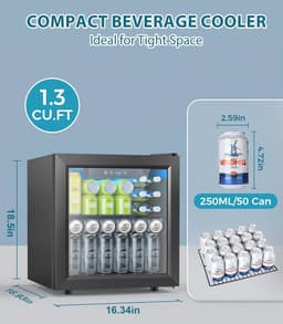 Mini-koelkast voor 55 blikjes - Compacte drankkoeler met digitale temperatuurregeling voor thuis — thumbnail 3