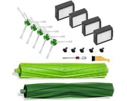 18-delige set-Vervangende onderdelen en accessoires voor iRobot Roomba i7 i7+ i3 i3+ i4 i6 i6+ i8 i8+/Plus E5 E6 E7 I- E en J-serie stofzuigers- 1 set rubberen borstels voor meerdere oppervlakken- 4 HEPA-filters en 5 zijborstels
