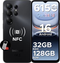 DOOGEE NOTE 56 X PRO - Smartphone - Android 16 - 32 GB RAM + 128 GB ROM / 2 TB TF - 6150 mAh - 8,45 mm ultraslank - 6,56 inch HD+ - 13 MP + 8 MP - NFC - Face ID - Gemini AI - GPS - Zwart — thumbnail 1
