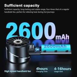 Draagbare mini USB ventilator met 2600 mAh batterij - Oplaadbare handventilator voor buiten - Max. 16 uur gebruik, 4 snelheden — thumbnail 2