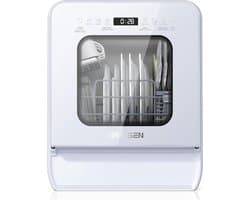 AIRMSEN Mini Vaatwasser - 5L Waterreservoir - 4 Couverts - 9 Programma's - Compact 37x50cm - Vrijstaande Afwasmachine - 2 Watertoevoermodi - Camping & Kleine Keuken - Wit