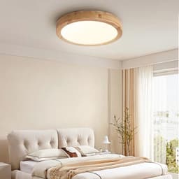 Dimbare Houten LED Plafondlamp - 40 cm - Met Afstandsbediening - Ronde Plafondlamp voor Slaapkamer, Kantoor en Keuken — thumbnail 2