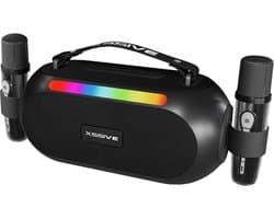 Xssive BSP17 Karaoke Bluetooth Speaker met 2 Microfoons Set - Draadloze Speaker met Microfoon - Partybox met Lichteffecten - Voor Kinderen en Volwassenen