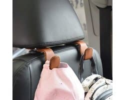 Universele Hoofdsteun Hanger voor Auto - Multifunctionele Haken voor Tas, Drinken en Meer (Bruin)