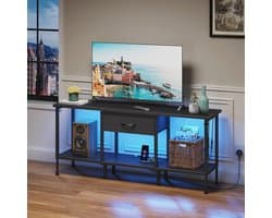 TV-Meubel met Stopcontact, USB-Poorten en LED-Verlichting – Multifunctionele TV-standaard voor Woonkamer en Slaapkamer – 120 cm voor max 55 Inch TV