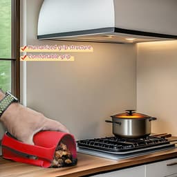 Hittebestendige keukengrip van siliconen van voedingskwaliteit - met antisliphandgreep - voor het snijden en tillen van warm eten, ovenschalen en airfryer - Rood — thumbnail 2