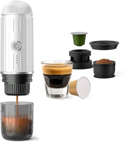 Reisdraagbare expressomachine, USB-C-oplaadbaar, zelfverwarmende elektrische expressomachine, mini 19 bar koffiemachine voor camping wandelingen, voor gemalen koffie — thumbnail 1