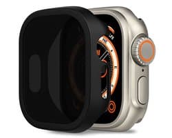 Hoesje + Privacy Screenprotector Apple Watch Ultra 1/2/3 – Gehard Glas Cover + Shock Proof Case – Zwart
