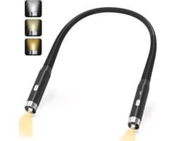 Leeslamp voor in bed - Oplaadbare LED Verstelbare Boekenlamp met 3 Kleurtemperaturen - Draagbaar en Ergonomisch Ontwerp