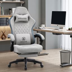 GTPLAYER - Gamingstoel Ergonomisch - Met Veerzitkussen en Voetensteun - Grijs — thumbnail 4