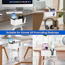 Bureau bekerhouder – Headset houder – 4-in-1 bureau organizer – Roterende koptelefoon standaard – Bekerhouder voor bureau – Penhouder en telefoonhouder – Klembevestiging zonder boren – Ruimtebesparende bureau opberger voor kantoor en gaming setup — thumbnail 5