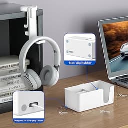 Bureau bekerhouder – Headset houder – 4-in-1 bureau organizer – Roterende koptelefoon standaard – Bekerhouder voor bureau – Penhouder en telefoonhouder – Klembevestiging zonder boren – Ruimtebesparende bureau opberger voor kantoor en gaming setup — thumbnail 3