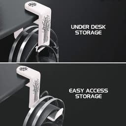 Hoofdtelefoon Hanger met Verstelbare Draaibare Arm - Onder Bureau Klem, Universele Pasvorm en Kabel Organiser - Wit — thumbnail 2