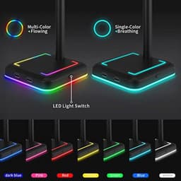RGB Hoofdtelefoonhouder met USB-Oplaadpoorten en Verlichtingsmodi voor Gaming Bureau Accessoires — thumbnail 4