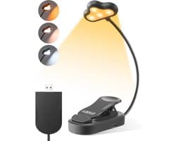 Leeslamp met 8 LEDs en flexibele zwanenhals - Oplaadbare klemlamp voor optimale leeservaring, 3 kleurtemperaturen, dimbaar