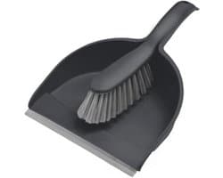 Stofpan Compact met rubberen lip en borstel - Grijs