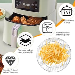 Set van 3 stapelbare manden voor airfryer met 2 tangen - Roestvrij Stalen Rekken voor Luchtfriteuse — thumbnail 3