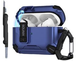 Sounix Hoesje geschikt voor Airpods Pro 1 / 2 - Met schoonmaak borstel - Airpods Pro Hoesje - Armor Case met Lock - Donkerblauw