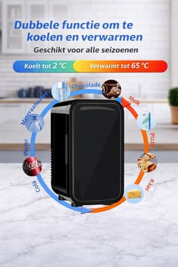 Mini Koelkast 6 Liter – Draagbare Koeler & Warmer – Voor Dranken, Huidverzorging & Snacks – AC/DC Voor Thuis & Auto – Stil & Compact (Zwart) — thumbnail 2