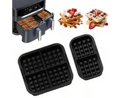 2 stuks wafelinzetstukken - geschikt voor Philips Airfryer 3000-serie (6L/3L) & Tefal EY9018 Airfryer - zwart