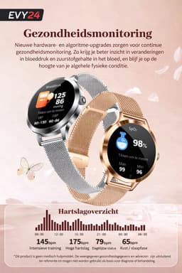 Evy24 Smartwatch Dames 35mm - AMOLED Horloge - Stappenteller - Slaapmonitor - Saturatiemeter - Bluetooth Bellen - Geschikt voor Android & iOS - Zilver — thumbnail 4