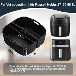 Siliconenvorm Luchtfrituurpan Gescht voor Russell Hobbs Air Fryer XXL 8,3L (27632-56), Airfryer siliconenvorm voor Russell Hobbs XXL 8L (27170-56) Herbruikbare siliconen inzetstukken, vaatwasbestendig (3 — thumbnail 4